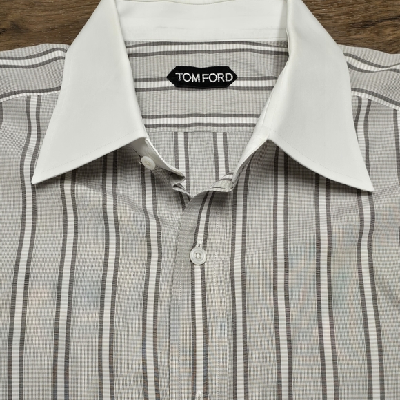 TOM FORD Poplin Men's Stripe Shirt Sz L -42 16.5